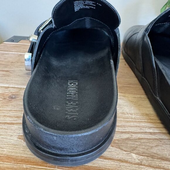 Steve Madden Ledger Black Leather Silver Western Buckle Slip On Mule Size 9.5 - Picture 10 of 15